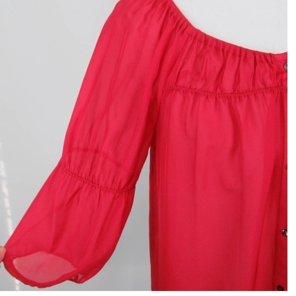 Vanessa Virginia Anthropologie Silk Red Silvi Blouse. Size L. P3/A - Picture 6 of 7